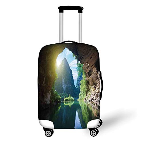 Travel Luggage Cover Suitcase Protector,Natural Cave Decorations,Mountain and Sky View from The Grotto Viatnemese Tam COC Park Myst Nature Photo,Multi，for Travel,S