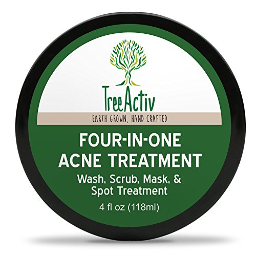 Treeactiv Cuatro en Uno acné tratamiento de lavado, Scrub, máscara, y Spot Tratamiento Cura rosácea Exfoliante de azúcar cara o el cuerpo de azufre claro natural de la piel Cuidado de bentonita (4 oz)