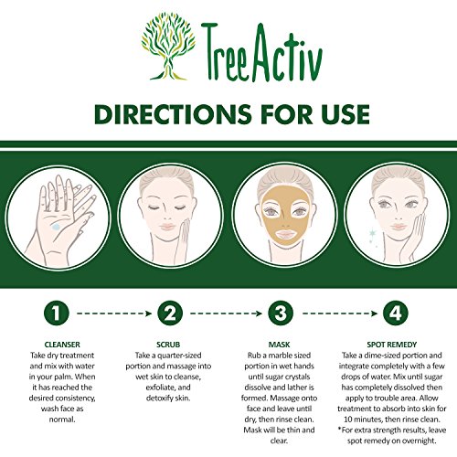 Treeactiv Cuatro en Uno acné tratamiento de lavado, Scrub, máscara, y Spot Tratamiento Cura rosácea Exfoliante de azúcar cara o el cuerpo de azufre claro natural de la piel Cuidado de bentonita (4 oz)