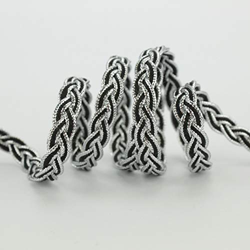 TRENZA METALIZADA DE CORDÓN BICOLOR CON ALMA (NEGRO Y PLATA, 5 METROS)