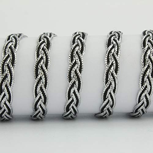 TRENZA METALIZADA DE CORDÓN BICOLOR CON ALMA (NEGRO Y PLATA, 5 METROS)
