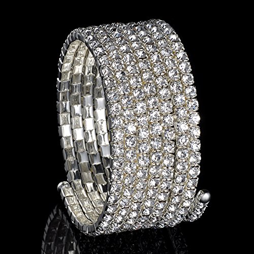 Trimming Shop Tienda de Recorte 7 Fila de Plata Brazo Superior Brazalete Pulseras Swirl Rhinestones Diamante Diamantes Accesorio de Moda para Mujeres Señoras Niñas