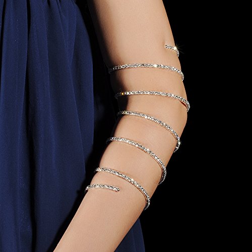 Trimming Shop Tienda de Recorte 7 Fila de Plata Brazo Superior Brazalete Pulseras Swirl Rhinestones Diamante Diamantes Accesorio de Moda para Mujeres Señoras Niñas