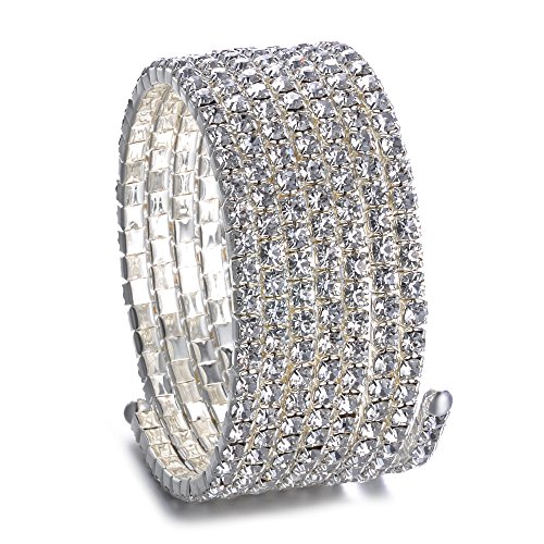 Trimming Shop Tienda de Recorte 7 Fila de Plata Brazo Superior Brazalete Pulseras Swirl Rhinestones Diamante Diamantes Accesorio de Moda para Mujeres Señoras Niñas