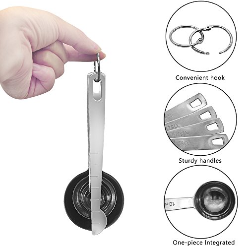 Troodon Set de Tazas y cucharas medidoras, Acero Inoxidable para Servicio Pesado, Juego de 12, Medidas grabadas - para Ingredientes líquidos y Secos