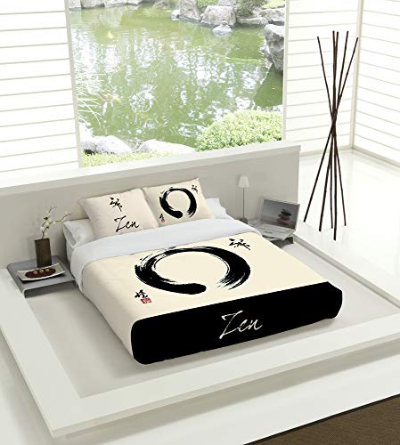 TSUKI Juego Funda Nórdica japonesa ZEN negro/beige/Zen Chillout (Cama 150)