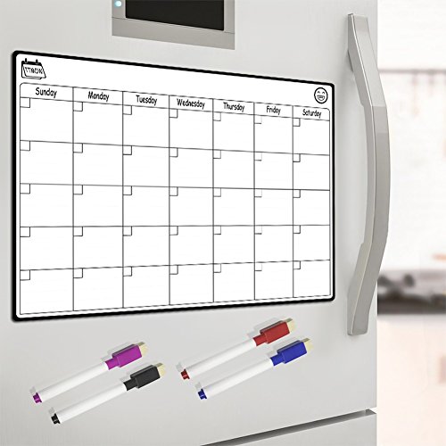 TTMOW Pizarra Blanca Magnética Calendario Tablero Magnético de Nevera con 4 Colores Pluma para Pizarra, Pizarra de Planificación Ideal para Planificar Estudios, Exámenes, Tareas (Mes)