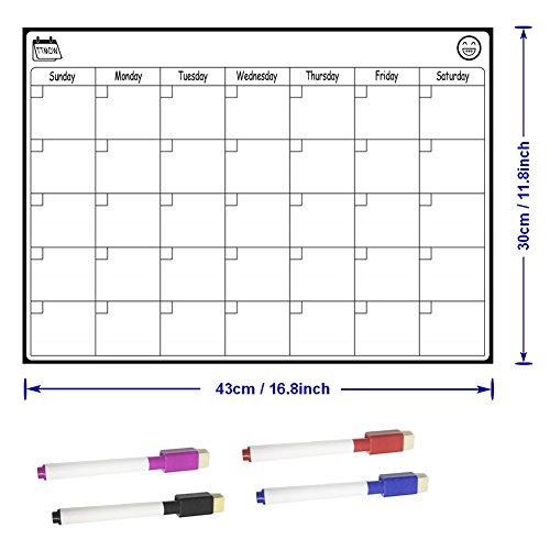 TTMOW Pizarra Blanca Magnética Calendario Tablero Magnético de Nevera con 4 Colores Pluma para Pizarra, Pizarra de Planificación Ideal para Planificar Estudios, Exámenes, Tareas (Mes)