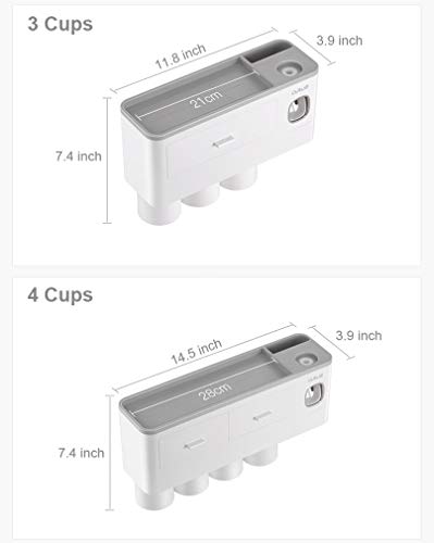 TuCao - Soporte para cepillo de dientes montado en la pared con dispensador automático de pasta de dientes, 7 ranuras para cepillos de dientes con cubierta a prueba de polvo (3 Tazas)