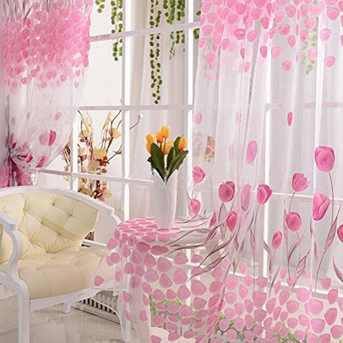 Tulip Flower Floral Tulle Voile Window Curtain Drape Sheer Decor Pink by Armany