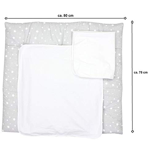 TupTam Colchón para Cambiador con 2 Cubiertas de Rizo Bebé, Estrellas Gris 2, 70 x 70 cm