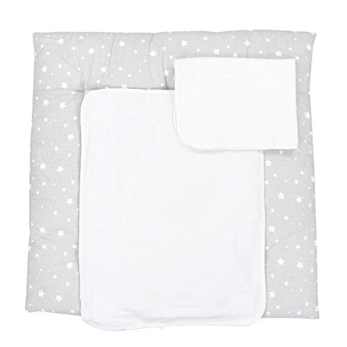 TupTam Colchón para Cambiador con 2 Cubiertas de Rizo Bebé, Estrellas Gris 2, 70 x 70 cm