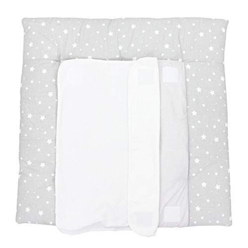 TupTam Colchón para Cambiador con 2 Cubiertas de Rizo Bebé, Estrellas Gris 2, 70 x 70 cm