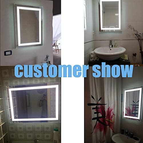 Turefans Espejo baño, Espejo baño con luz, Interruptor táctil, Suspensión Vertical/Horizontal, 22W, luz LED Blanca fría