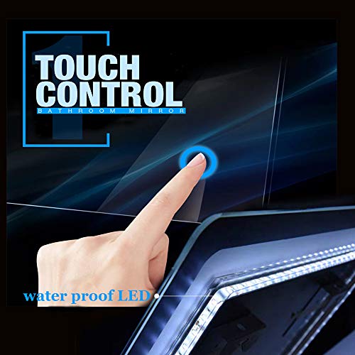 Turefans Espejo baño, Espejo baño con luz, Interruptor táctil, Suspensión Vertical/Horizontal, 22W, luz LED Blanca fría