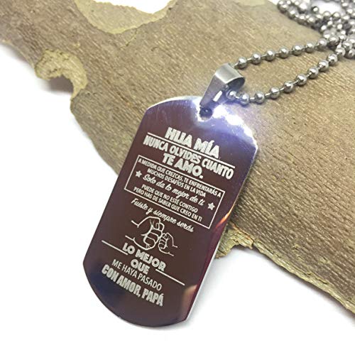 TusPlacas Colgante Hombre con Foto o Texto Personalizados - Chapa Acero Inoxidable Grabada - Colgante Foto Estilo Chapas Militares - Incluye Bolsita de Regalo y Cadena de Acero de Bolitas