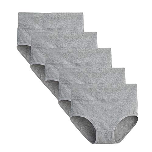 Tuuhaw Bragas para mujer, paquete de 5, braguitas, braga-faja, algodón, talle alto, transpirable gris L