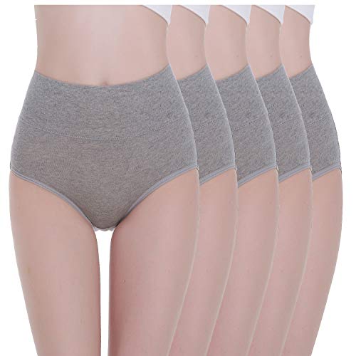 Tuuhaw Bragas para mujer, paquete de 5, braguitas, braga-faja, algodón, talle alto, transpirable gris L