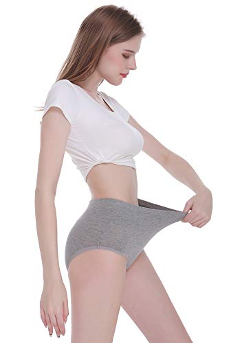 Tuuhaw Bragas para mujer, paquete de 5, braguitas, braga-faja, algodón, talle alto, transpirable gris L