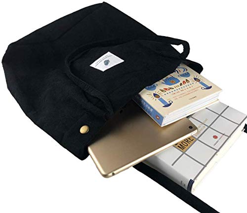 Tweal Bolso de Hombro de Pana Bolso, Bolso de Compras Bolsos Casuales Retro, Bolsos de Hombro de Mujer de Moda Bolso de Compras de Gran Capacidad (Negro