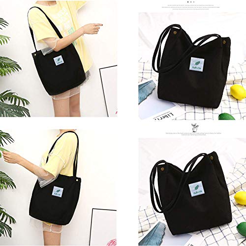Tweal Bolso de Hombro de Pana Bolso, Bolso de Compras Bolsos Casuales Retro, Bolsos de Hombro de Mujer de Moda Bolso de Compras de Gran Capacidad (Negro