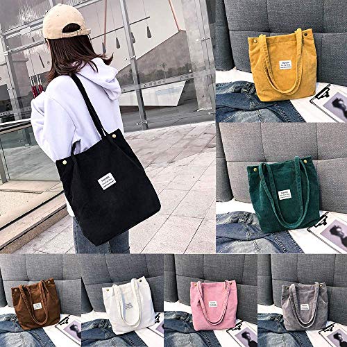 Tweal Bolso de Hombro de Pana Bolso, Bolso de Compras Bolsos Casuales Retro, Bolsos de Hombro de Mujer de Moda Bolso de Compras de Gran Capacidad (Negro