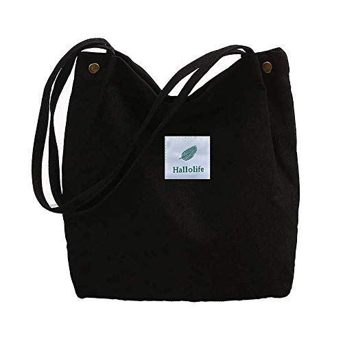 Tweal Bolso de Hombro de Pana Bolso, Bolso de Compras Bolsos Casuales Retro, Bolsos de Hombro de Mujer de Moda Bolso de Compras de Gran Capacidad (Negro