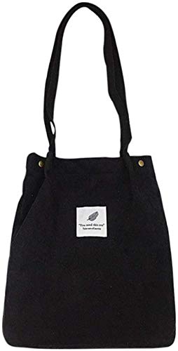 Tweal Bolso de Hombro de Pana Bolso, Bolso de Compras Bolsos Casuales Retro, Bolsos de Hombro de Mujer de Moda Bolso de Compras de Gran Capacidad (Negro