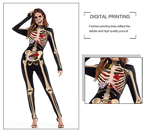 U LOOK UGLY TODAY - Vestido Mono Sexy de Fiesta para Mujer, Traje de Disfraz para Carnaval,Halloween de Esqueleto, con Tacto Suave y Transpirable