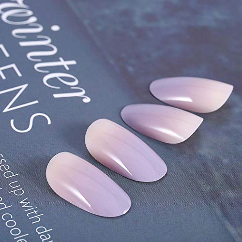 Ubright - 24 uñas postizas artificiales, diseño de uñas postizas artificiales, color degradado, cobertura completa, para mujeres y niñas (beige y azul)