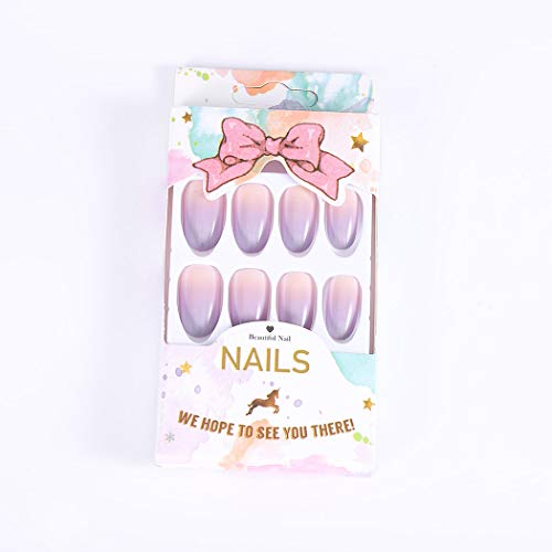 Ubright - 24 uñas postizas artificiales, diseño de uñas postizas artificiales, color degradado, cobertura completa, para mujeres y niñas (beige y azul)