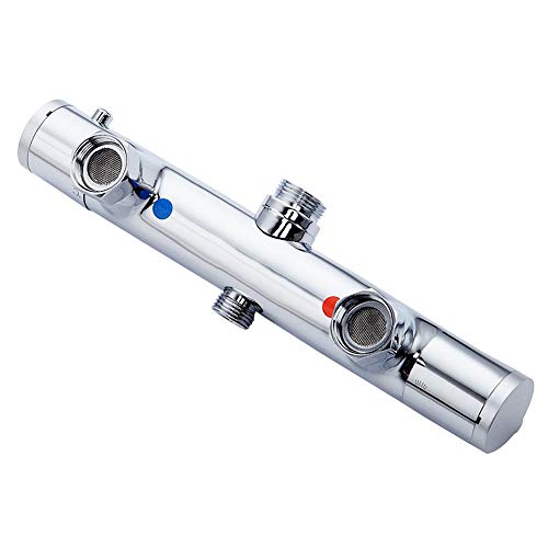 Uiano - Grifo termostático de ducha con 2 salidas altas y bajas y mezclador termostático con protección de seguridad para cuarto de baño