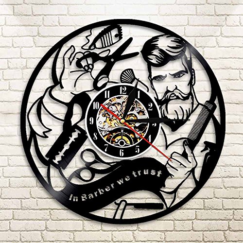 UIOLK Peluquería Reloj de Pared con Disco de Vinilo Peluquería Salón de Belleza Reloj de Pared Decoración en la peluquería Confiamos en el Regalo del Peluquero
