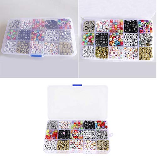 ULTNICE 1100 Piezas Abalorios Alfabeto Letras Acrílico Cuadrados Redondos con Caja de Almacenaje Plastico