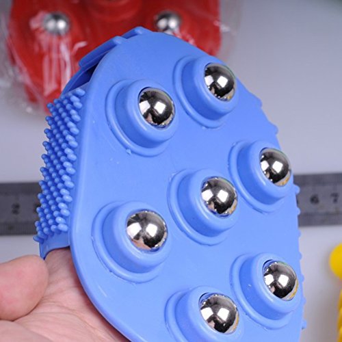 ULTNICE Palm Massager Glove Bath Brush bola de rodillo de metal para aliviar el dolor Dolor muscular celulitis (azul)