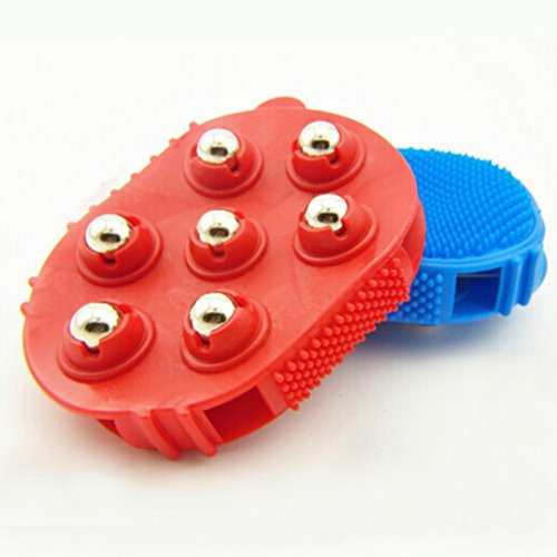 ULTNICE Palm Massager Glove Bath Brush bola de rodillo de metal para aliviar el dolor Dolor muscular celulitis (azul)