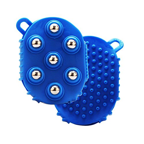ULTNICE Palm Massager Glove Bath Brush bola de rodillo de metal para aliviar el dolor Dolor muscular celulitis (azul)