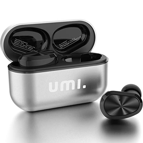 Umi. by Amazon Auriculares de botón inalámbricos (TWS) W5s con Bluetooth 5.0 y certificación IPX7 compatibles con iPhone Samsung Huawei y Estuche metálico con Base de Carga (Plata)