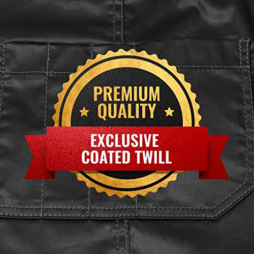 Under NY Sky Delantal Revestido Negro Jet - Resistente al Agua y Manchas - Cierre sin Amarras - Multi Bolsillos - Hombre, Mujer, Peluquero, Colorista, Barbero, Barman, Chef, Barista, Tatuador