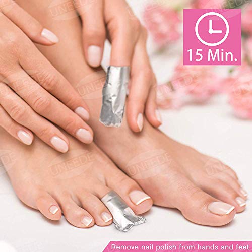 UNEEDE Almohadillas para quitar esmalte de uñas,300 unidades de lámina de aluminio para esmalte de uñas,1pieza de quitacutículas y1 lima de uñas,herramienta para eliminar fácilmente el esmalte de uñas