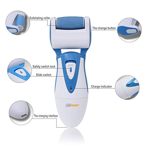 UNI RIGHT Electric Foot File, Pedicure Feet Care Machine with 2 Rollers, Dead Skin Removal,Hard Foot Skin Smooth Exfoliating for Foot Spa/Rechargeable Pedicure Hard Skin Remover (Blue)