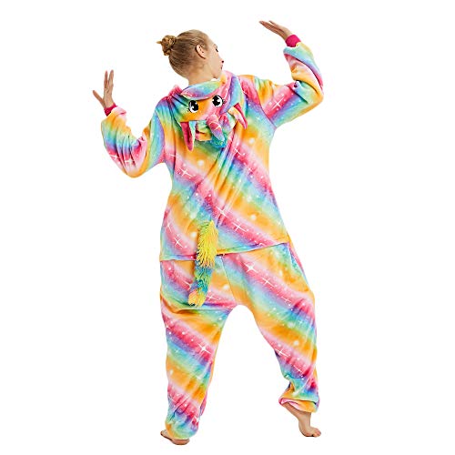 Unicornio Pijamas Cosplay Unicorn Disfraces Animales Franela Monos Unisex-Adulto Ropa de Dormir Disfraces de Fiesta (S, Arco Iris)
