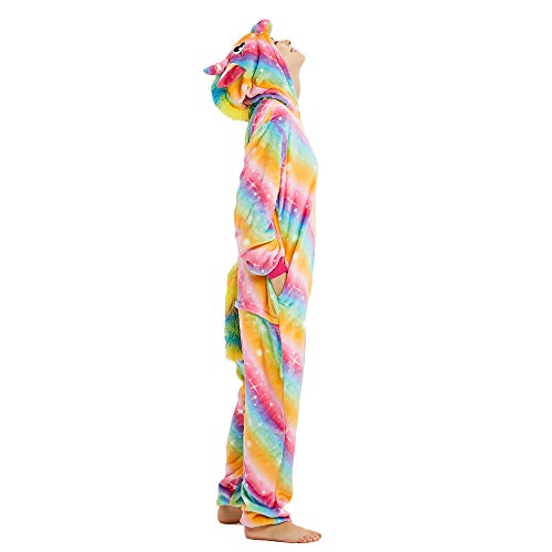 Unicornio Pijamas Cosplay Unicorn Disfraces Animales Franela Monos Unisex-Adulto Ropa de Dormir Disfraces de Fiesta (S, Arco Iris)