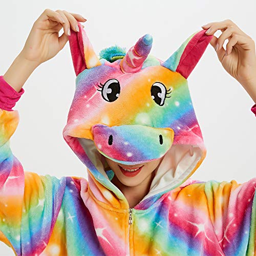 Unicornio Pijamas Cosplay Unicorn Disfraces Animales Franela Monos Unisex-Adulto Ropa de Dormir Disfraces de Fiesta (S, Arco Iris)