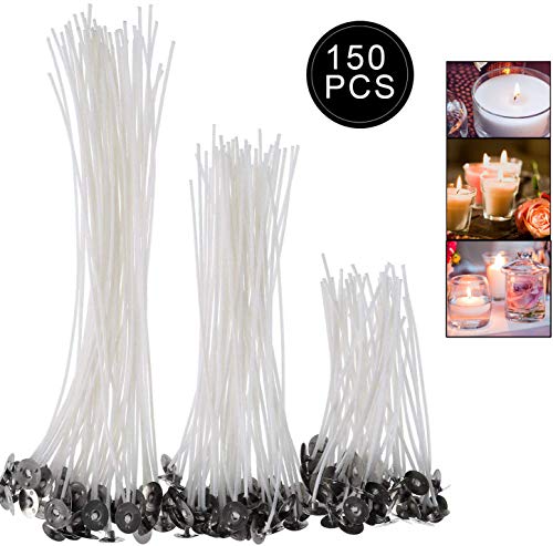 Unique Store 150 Mechas Enceradas, mecha de vela en 3 tamaños diferentes (90 mm, 150 mm y 200 mm) para la fabricación de velas, vela DIY