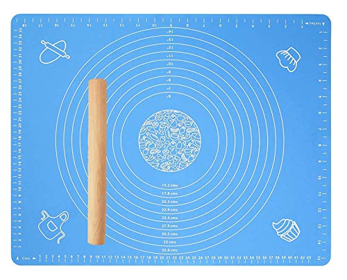 Unique Store 50 x 40cm Tapete de Silicona para Amasar y Hornear Baking Mat con Medidas y 1xRodillo de Amasar, Reutilizable Almohadilla de Silicona para Pasta/Pizza/Torta/Pastel/Galletas/Pan/Fondant