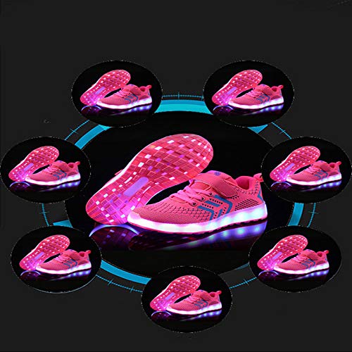 Unisex Niños Zapatos Deportivos Luminosos LED Iluminar de 7 Colores con Carga USB Zapatillas Niño Niña (28 EU, Rosa)