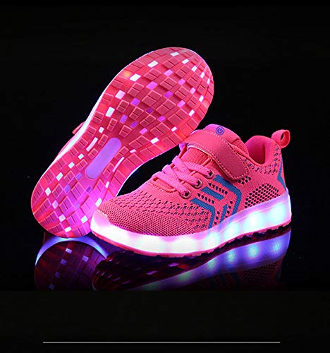 Unisex Niños Zapatos Deportivos Luminosos LED Iluminar de 7 Colores con Carga USB Zapatillas Niño Niña (28 EU, Rosa)