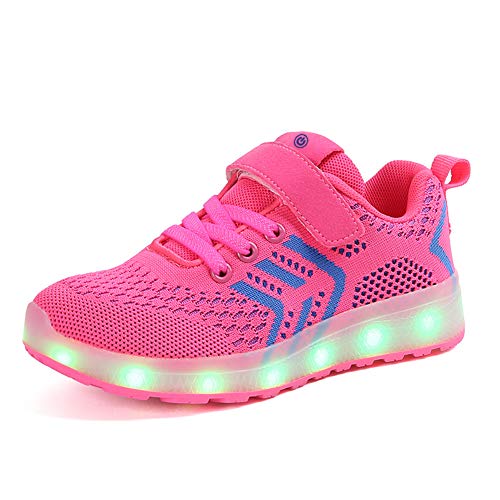 Unisex Niños Zapatos Deportivos Luminosos LED Iluminar de 7 Colores con Carga USB Zapatillas Niño Niña (28 EU, Rosa)
