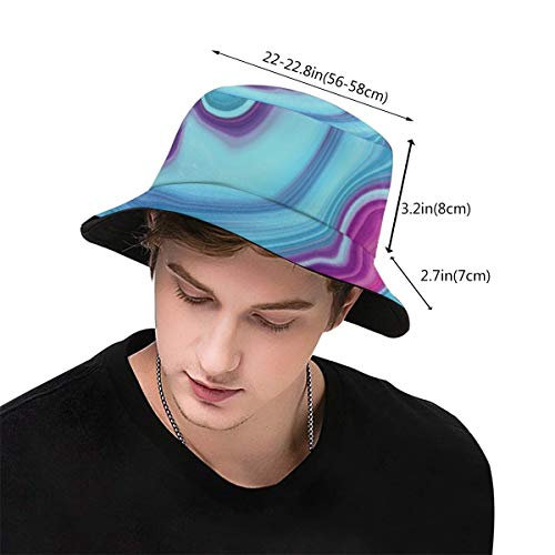 Unisex Summer Fisherman Cap,Abstract Color Formation Wavy Aqua Pink Lines Agate Slab Mineral Layers Geographic,Travel Beach Outdoor Sun Hat